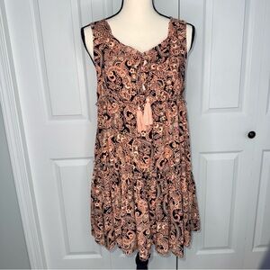 SHOP NEIGHBOR BOHO Babydoll Paisley Tiered Sleeveless Mini Dress sized Medium